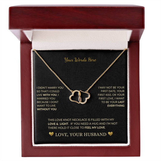 gold heart necklace - Customized Salutation symbolizes Everlasting Love infinitely connected pair of 10k solid yellow gold hearts with 18 single cut D