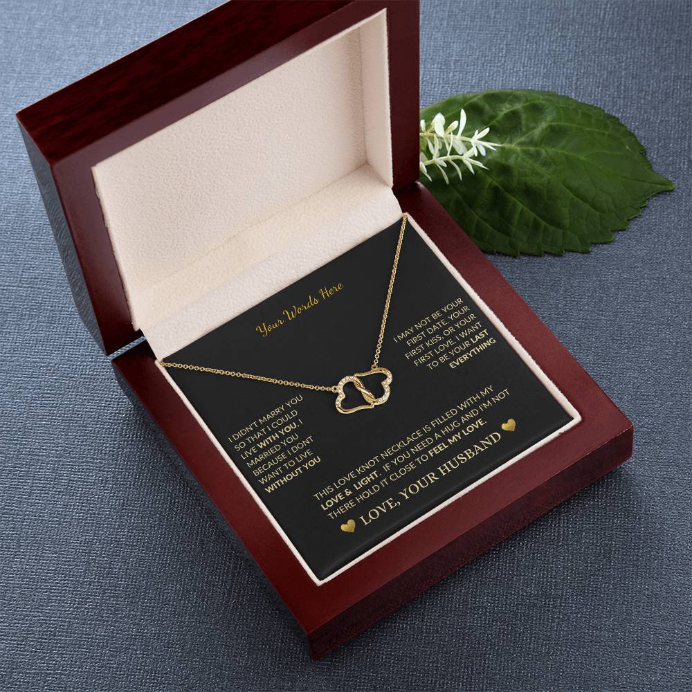 gold heart necklace - Customized Salutation symbolizes Everlasting Love infinitely connected pair of 10k solid yellow gold hearts with 18 single cut D