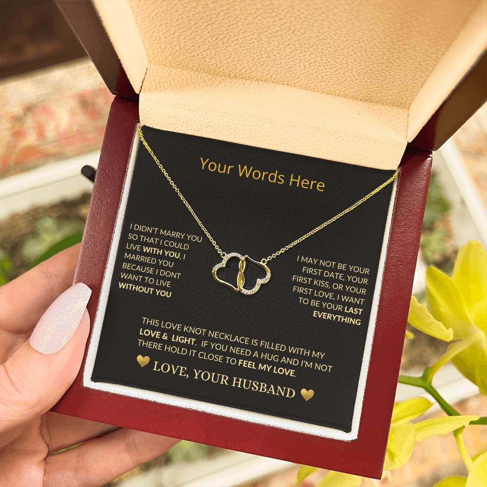 gold heart necklace - Customized Salutation symbolizes Everlasting Love infinitely connected pair of 10k solid yellow gold hearts with 18 single cut D