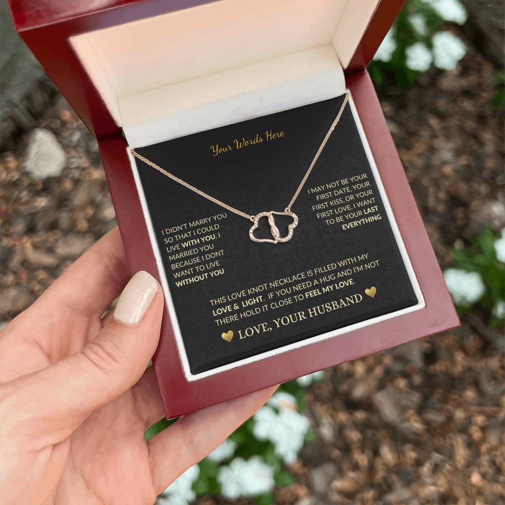 gold heart necklace - Customized Salutation symbolizes Everlasting Love infinitely connected pair of 10k solid yellow gold hearts with 18 single cut D