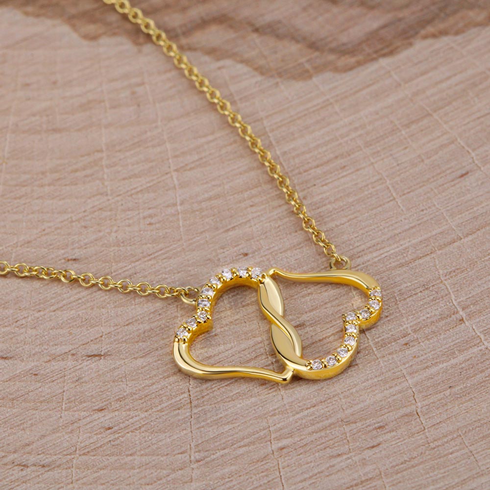 gold heart necklace - Customized Salutation symbolizes Everlasting Love infinitely connected pair of 10k solid yellow gold hearts with 18 single cut D