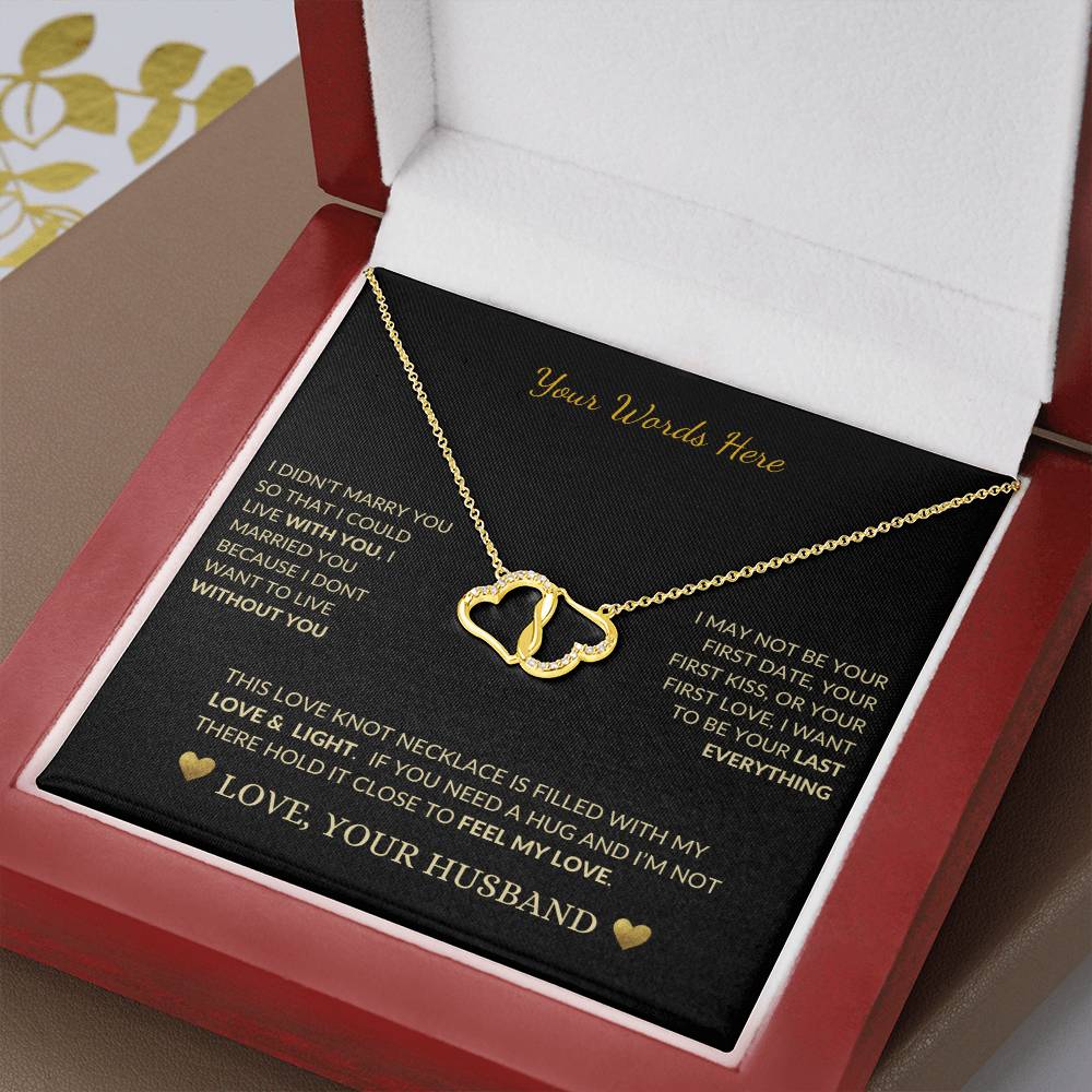 gold heart necklace - Customized Salutation symbolizes Everlasting Love infinitely connected pair of 10k solid yellow gold hearts with 18 single cut D