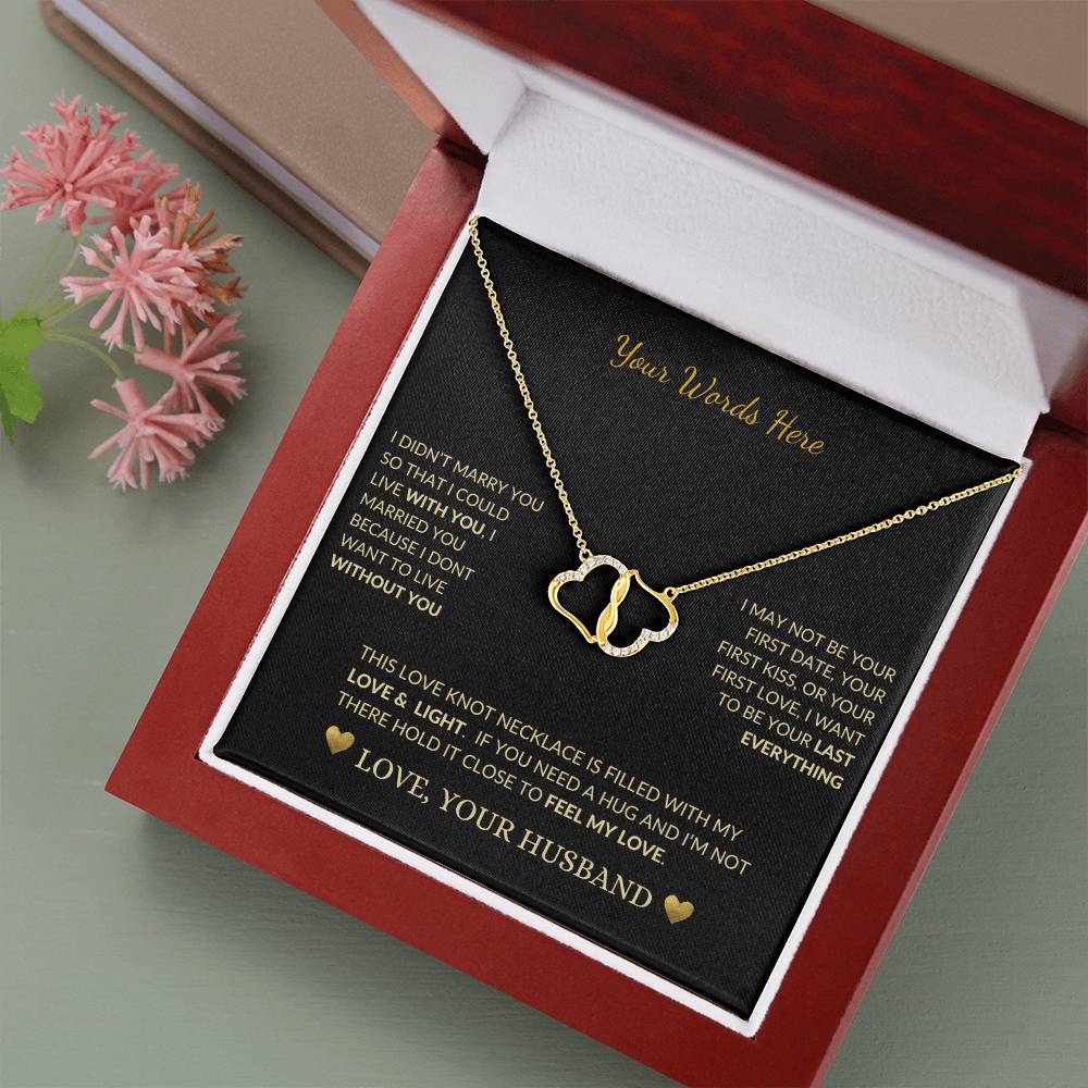 gold heart necklace - Customized Salutation symbolizes Everlasting Love infinitely connected pair of 10k solid yellow gold hearts with 18 single cut D