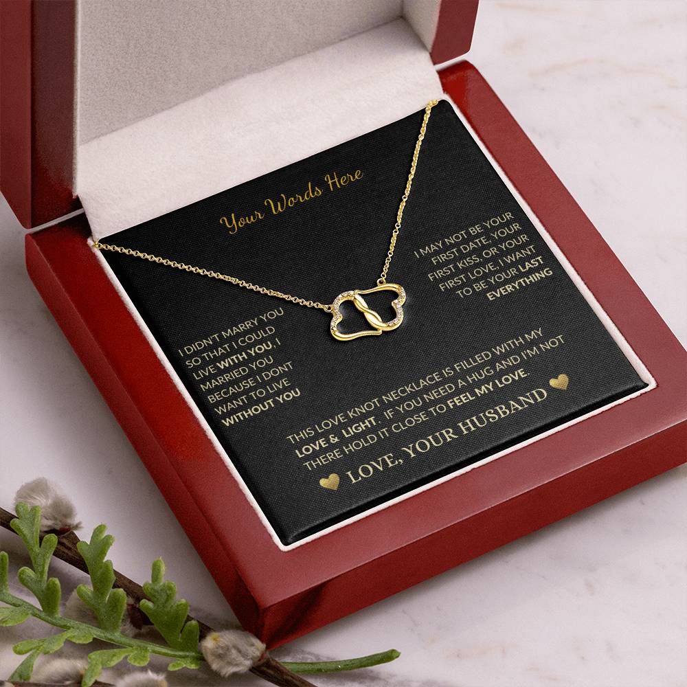 gold heart necklace - Customized Salutation symbolizes Everlasting Love infinitely connected pair of 10k solid yellow gold hearts with 18 single cut D