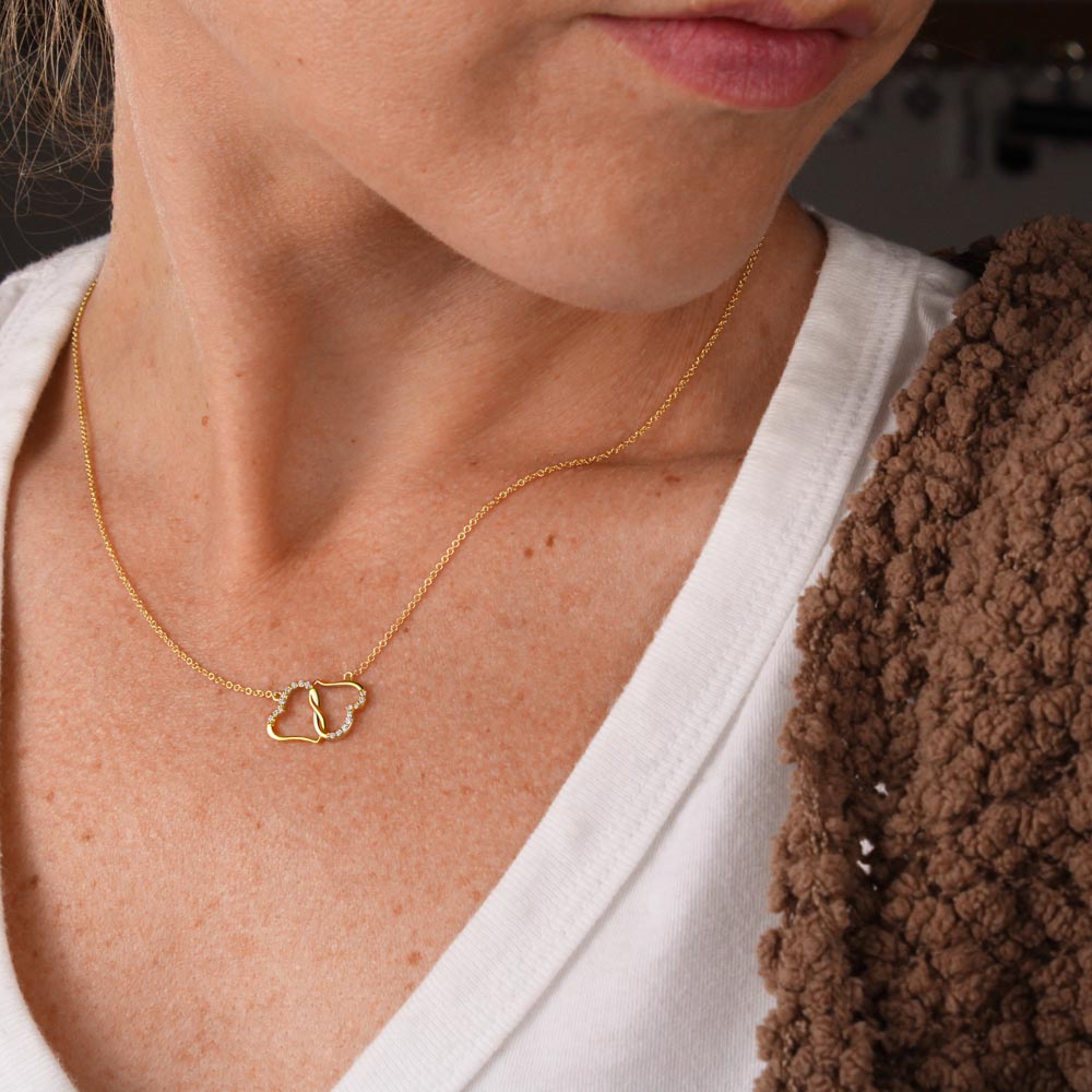 gold heart necklace - Customized Salutation symbolizes Everlasting Love infinitely connected pair of 10k solid yellow gold hearts with 18 single cut D