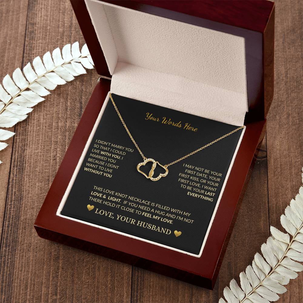 gold heart necklace - Customized Salutation symbolizes Everlasting Love infinitely connected pair of 10k solid yellow gold hearts with 18 single cut D