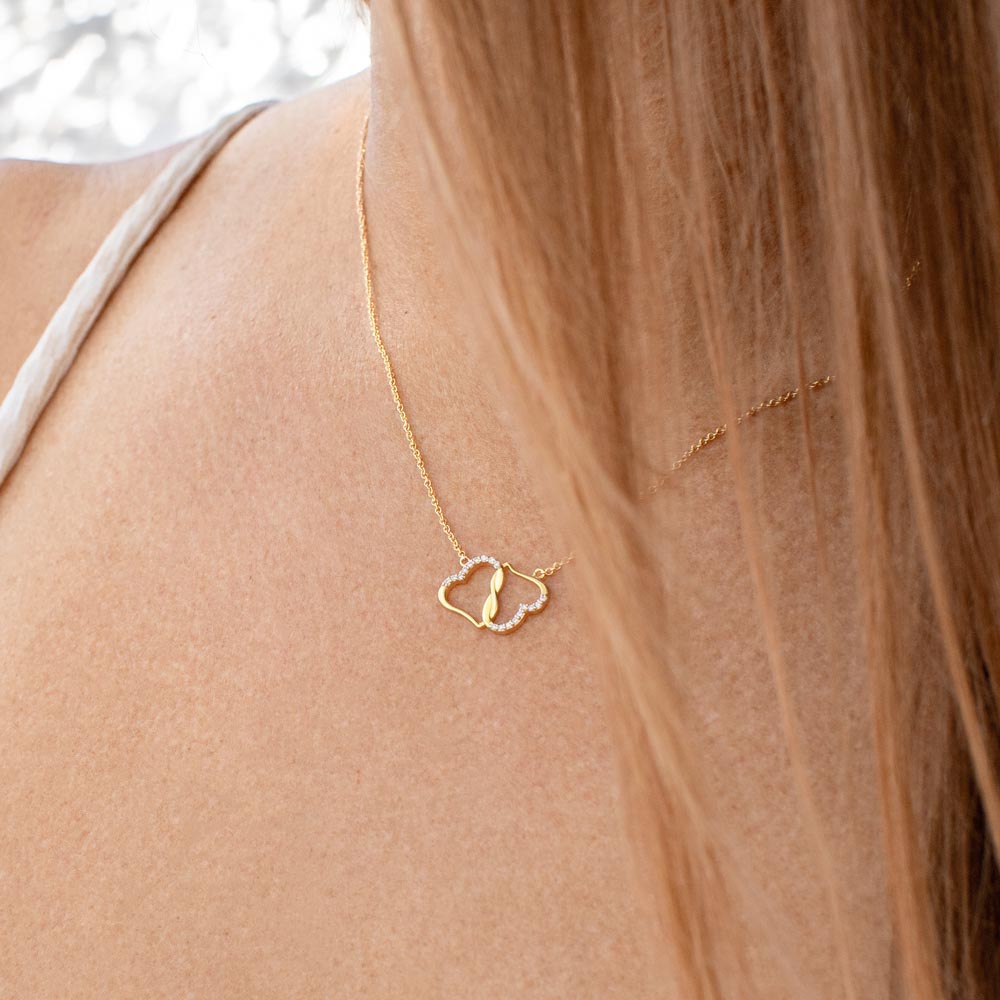 gold heart necklace - Customized Salutation symbolizes Everlasting Love infinitely connected pair of 10k solid yellow gold hearts with 18 single cut D