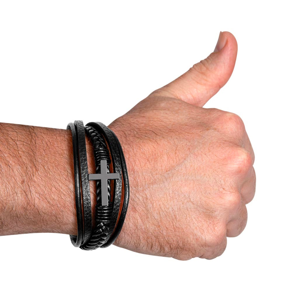 Men's Cross Leather Bracelet with loving message card