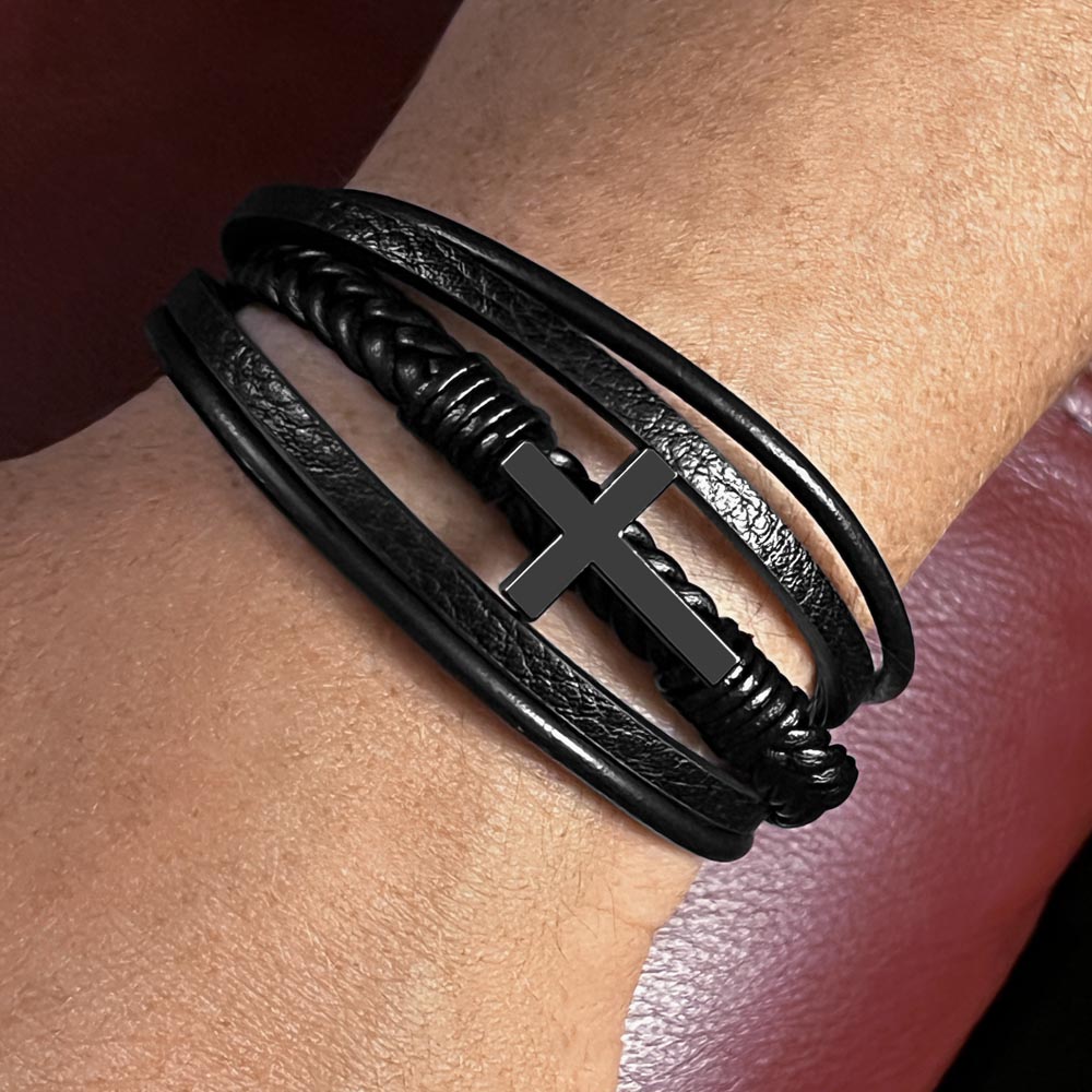 Men's Cross Leather Bracelet with loving message card