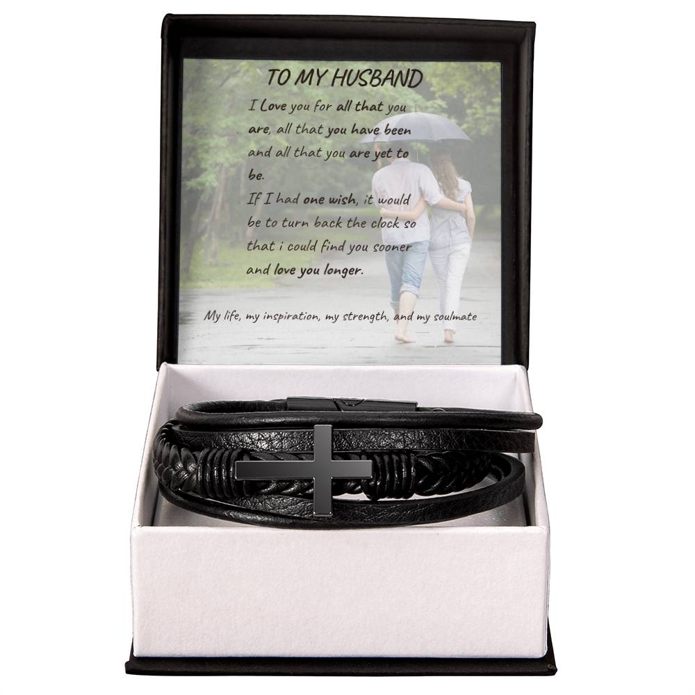 Men's Cross Leather Bracelet with loving message card