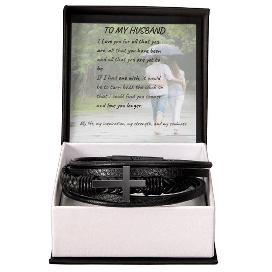 Men's Cross Leather Bracelet with loving message card