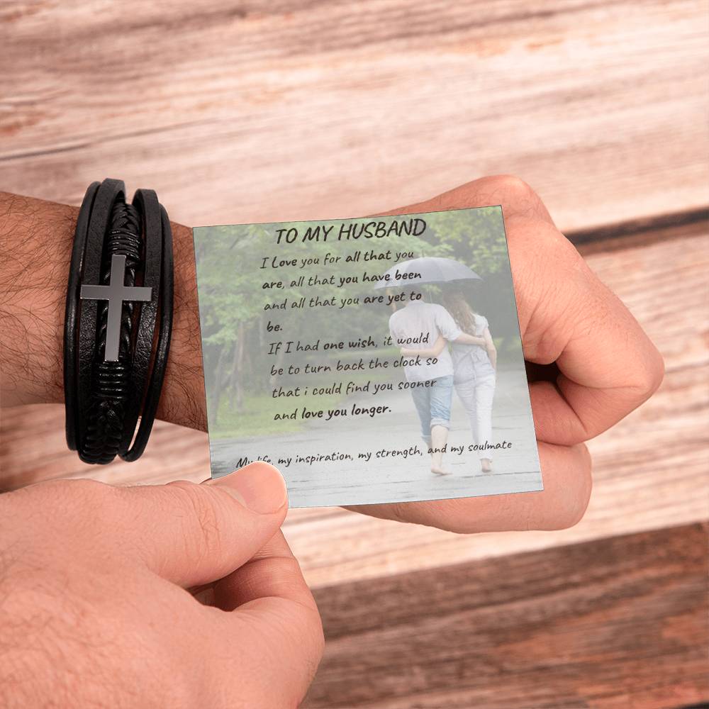 Men's Cross Leather Bracelet with loving message card