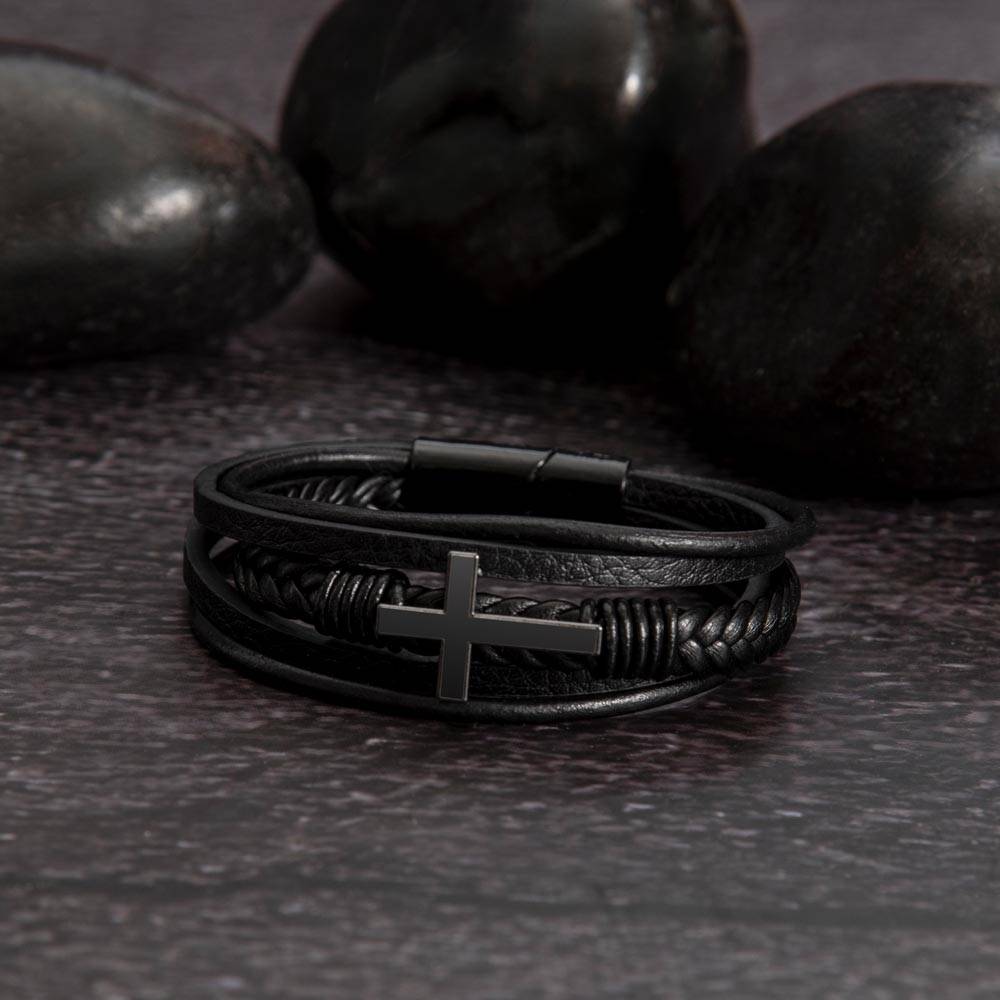 Men's Cross Leather Bracelet with loving message card