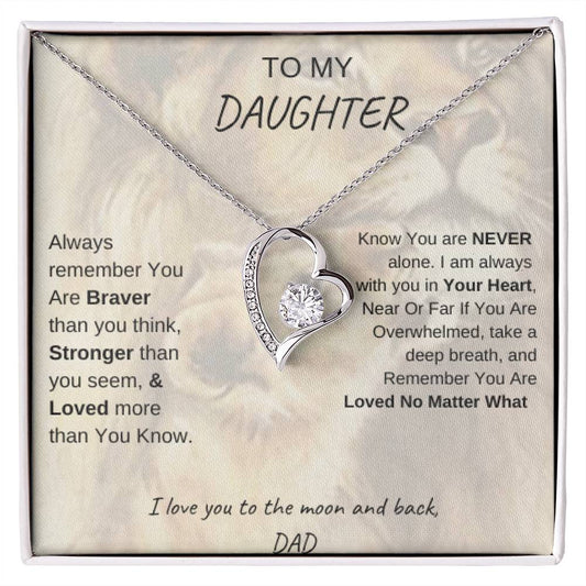 gold heart necklace in white gold - Daughter You are braver ... , Stronger... Loved